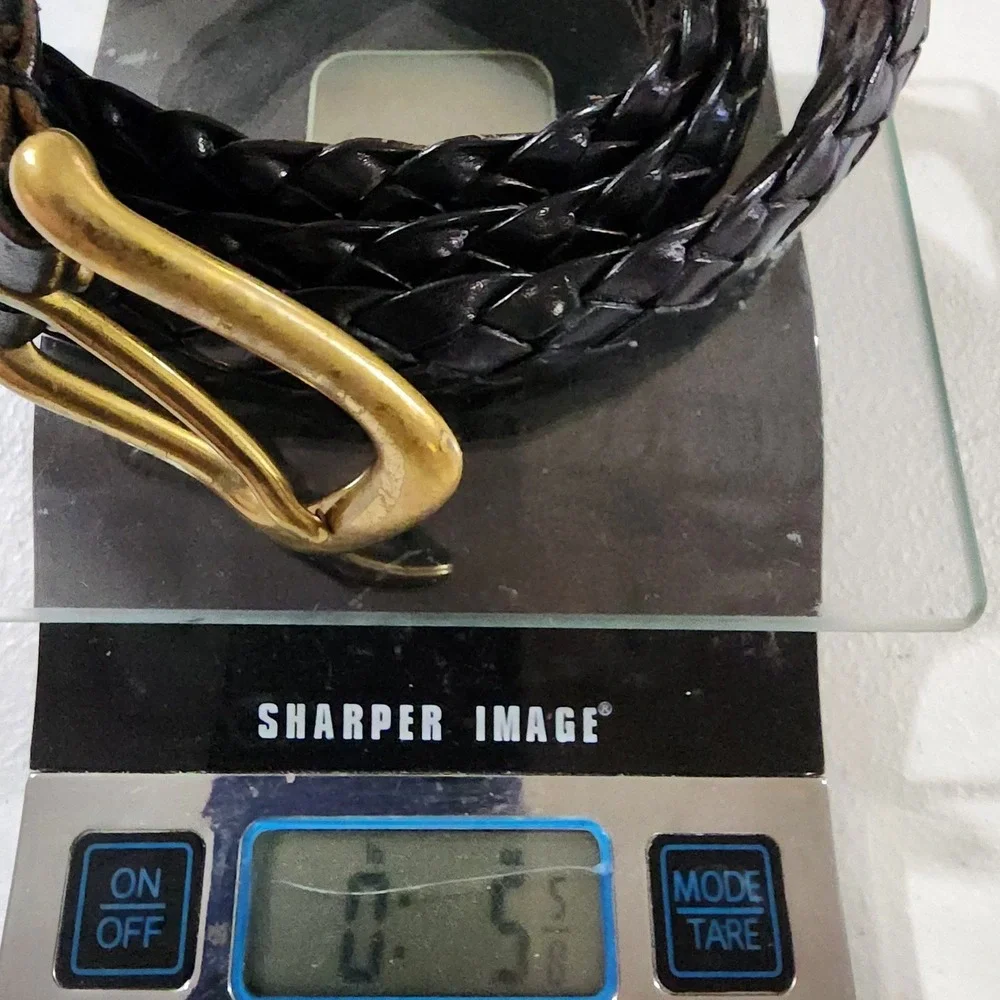 Eddie Bauer Mens Braided Leather Belt Black Solid Brass Buckle Size M